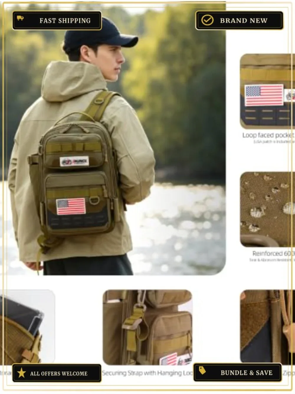 Fishing Tackle Backpack, 600D Oxford Gear Bag, Padded Straps, Multi-Pocket